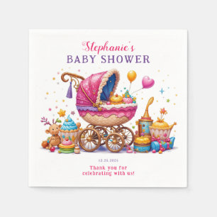 Little Cupcake Pink Stroller Baby Shower Napkin