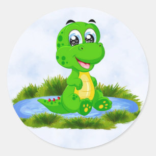 Little Cute Alligator in Pond Baby Shower Classic Round Sticker