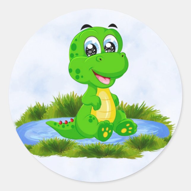 Little Cute Alligator in Pond Baby Shower Classic Round Sticker (Front)