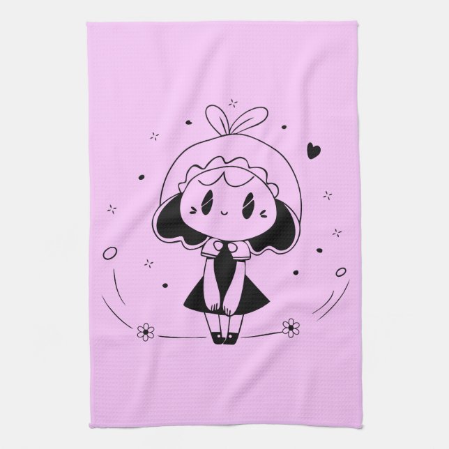 Little Cute Anime Girl Tea Towel (Vertical)