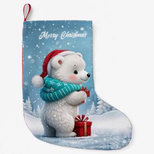 Little cute baby bear with Christmas hat Small Christmas Stocking