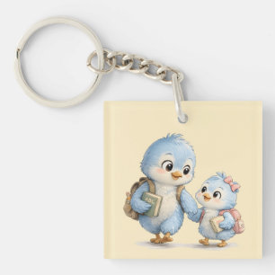 Little Cute Blue Bird Siblings Acrylic Keychain