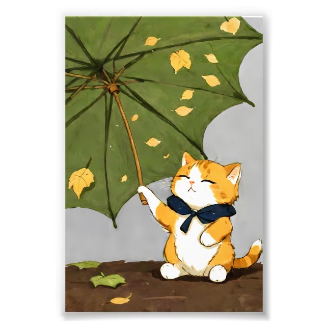 Little Cute Cat Enjoy the Autumn Photo Print (Front)