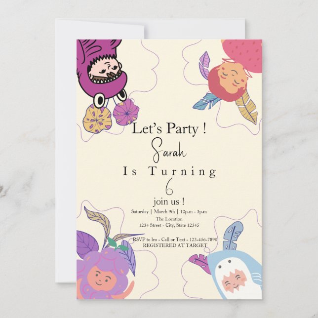 Little Cute Customised Girls birthday   Invitation (Front)