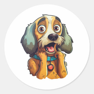 Little cute dog with big eyes and ears   classic round sticker