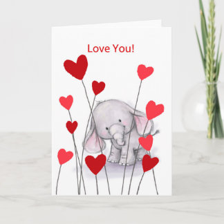 Little cute elephant with red heart, love you card