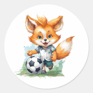 Little Cute Fox Plays a Football Classic Round Sticker