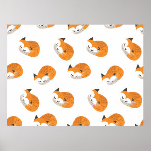 Little cute foxes sleep on a white background. Sea Poster