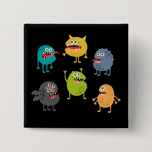 Little cute funny monsters 15 cm square badge (Front)