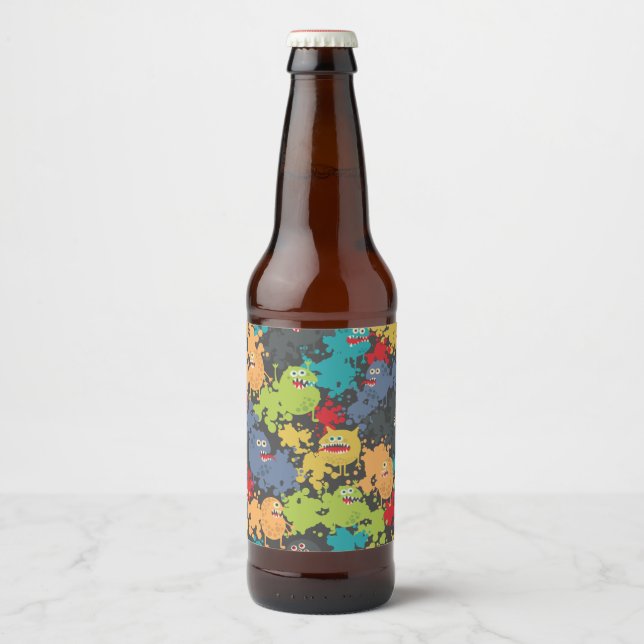 Little cute funny monsters beer bottle label (Front)