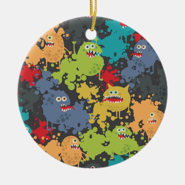 Little cute funny monsters ceramic ornament (Front)