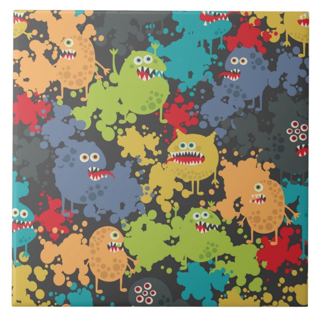 Little cute funny monsters ceramic tile (Front)
