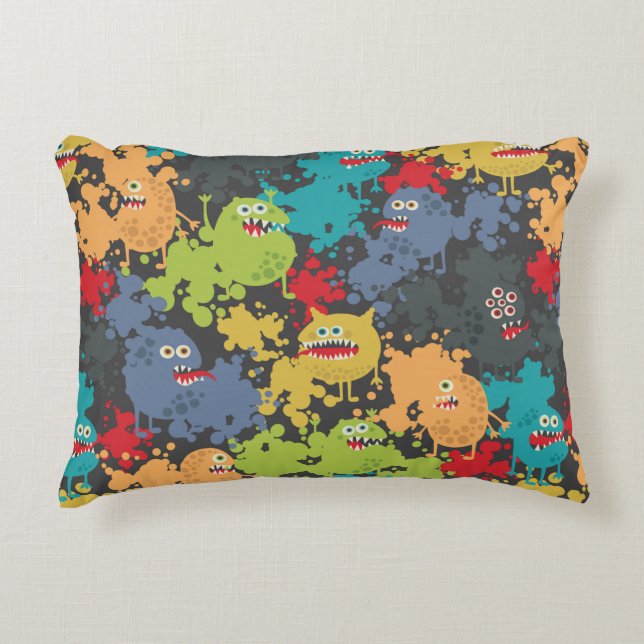 Little cute funny monsters decorative cushion (Front)
