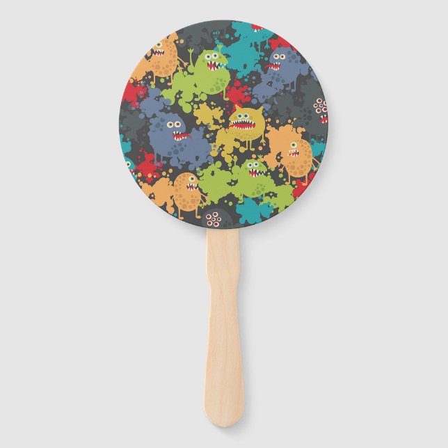 Little cute funny monsters hand fan (Front)