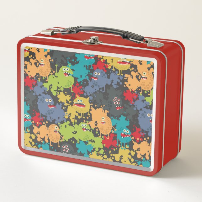 Little cute funny monsters metal lunch box (Front)