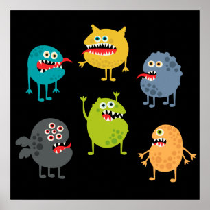Little cute funny monsters poster