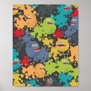 Little cute funny monsters poster
