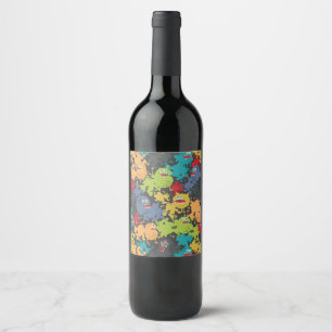 Little cute funny monsters wine label