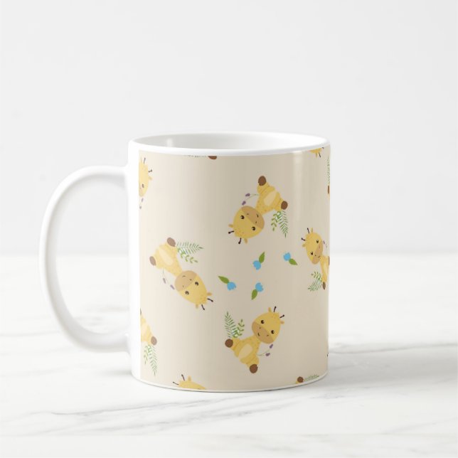 Little cute giraffe floral light brown coffee mug (Left)