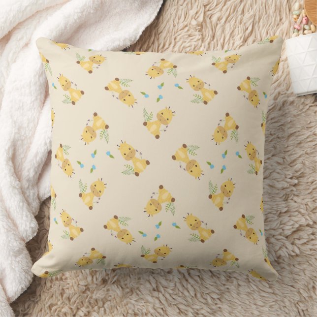 Little cute giraffe floral light brown cushion (Blanket)