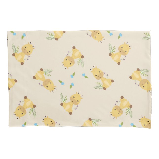 Little cute giraffe floral light brown pillowcase (Front-Left)