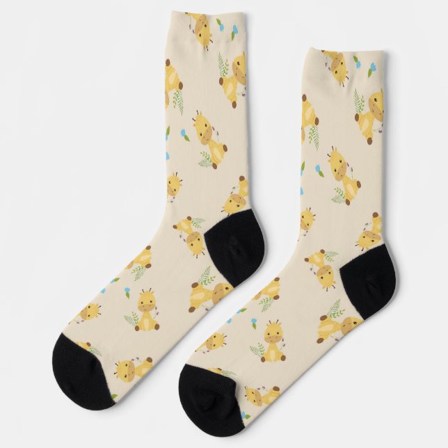 Little cute giraffe floral light brown socks (Left)