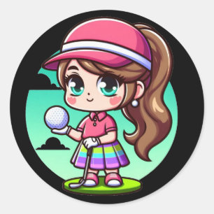 little cute girl with golf ball in her hands classic round sticker