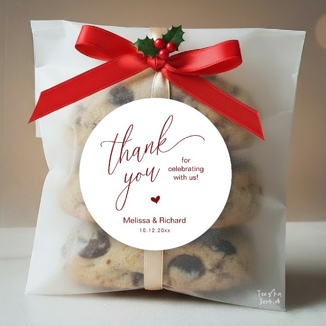 Little Cute Heart Modern Minimal Wedding Gifts  Classic Round Sticker (Little Cute Heart Modern Minimal Wedding Gifts Classic Sweet Round Sticker in Burgundy Wine Deep Red)