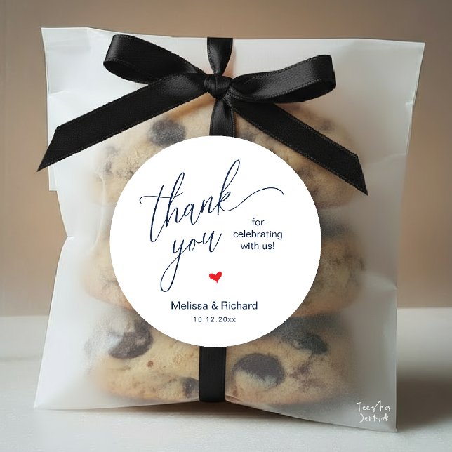 Little Cute Heart Modern Minimal Wedding Gifts  Classic Round Sticker (Little Cute Heart Modern Minimal Wedding Gifts Classic Sweet Round Sticker in Navy Blue)