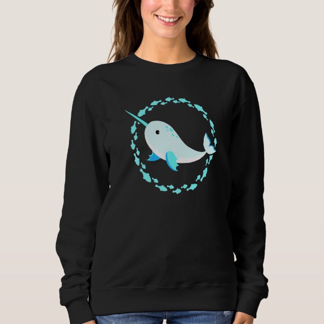 Little Cute Laughing Baby Narwhal In Fish Circle Sweatshirt (Front)