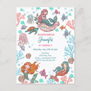 Little Cute Little Mermaids Birthday Invitation Postcard