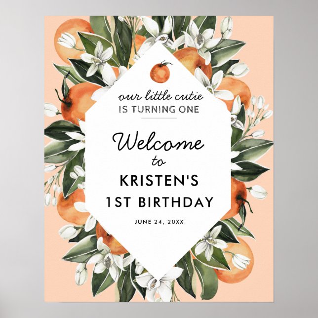 Little Cutie 1st Birthday Party Welcome Poster (Front)