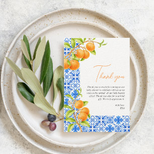 Little Cutie Aesthetic Blue Tiles & Citrus Thank You Card