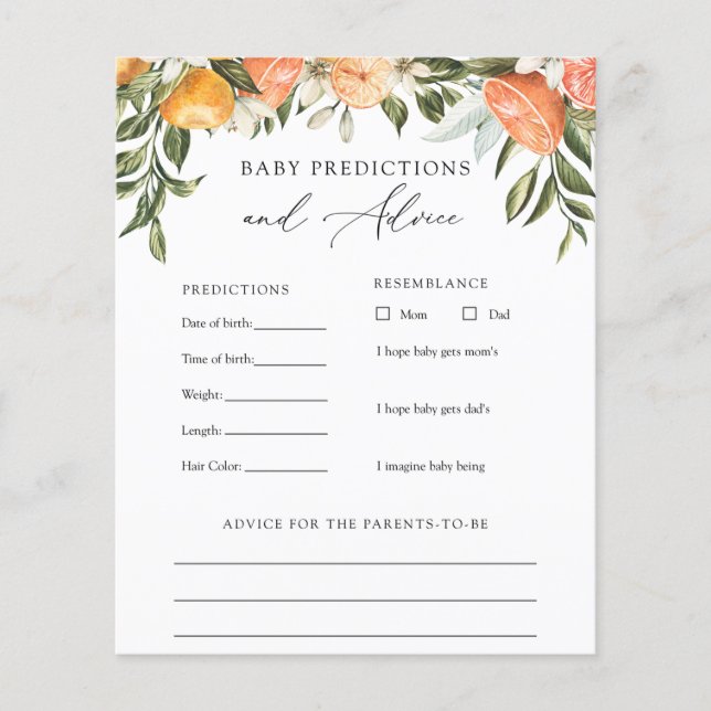 Little Cutie Baby Advice and Predictions Card (Front)