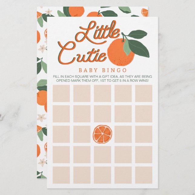 Little Cutie Baby Shower Bingo Game – Clementine C (Front/Back)