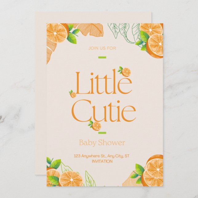 Little Cutie Baby Shower Greenery Gender Neutral Invitation (Front/Back)