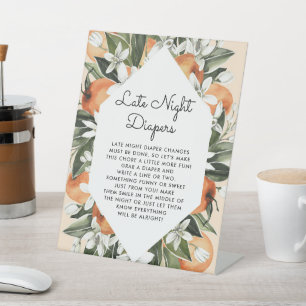 Little Cutie Baby Shower Late Night Diapers Poster Pedestal Sign
