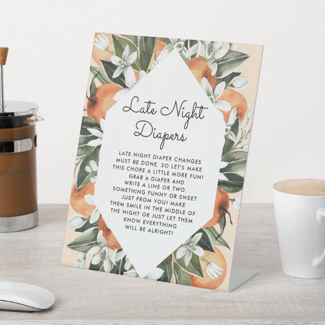 Little Cutie Baby Shower Late Night Diapers Poster Pedestal Sign (In SItu)