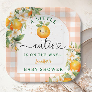 Little Cutie Baby Shower Orange Gender Neutral Paper Plate