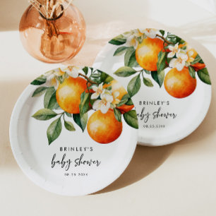 Little Cutie Baby Shower Paper Plate Citrus Orange