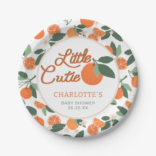 Little Cutie Baby Shower Paper Plates – Clementine (Front)