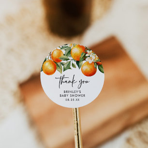 Little Cutie Baby Shower Round Sticker Citrus
