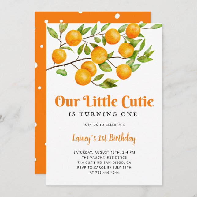 Little Cutie Birthday Party Invitation (Front/Back)