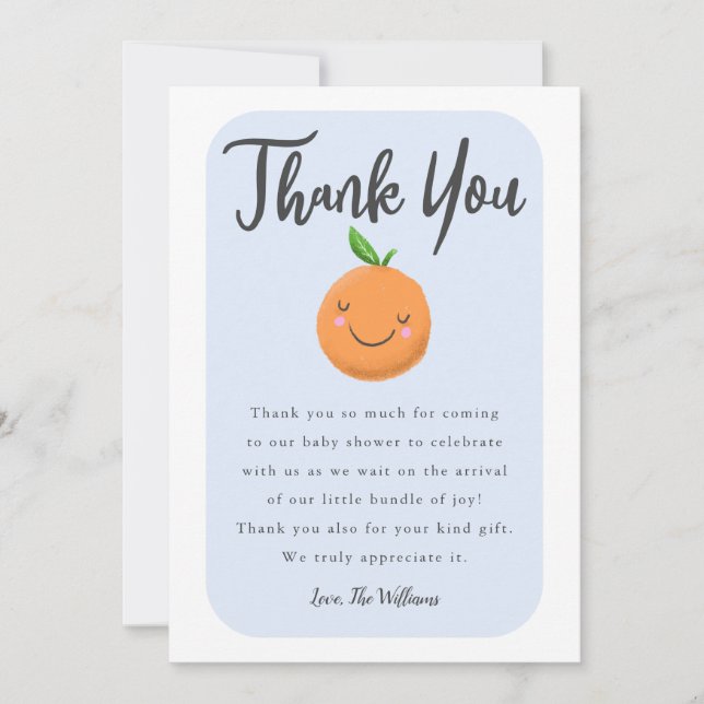 Little Cutie Blue Baby Shower Thank You Card (Front)