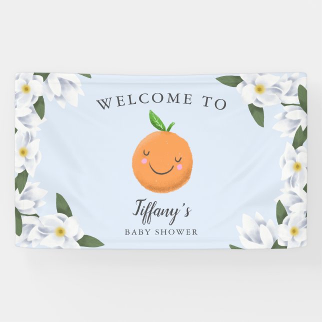 Little Cutie Blue Floral Wreath Welcome Banner (Horizontal)