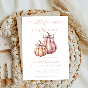 Little Cutie Bow Pink Pumpkin girl Baby Shower Invitation