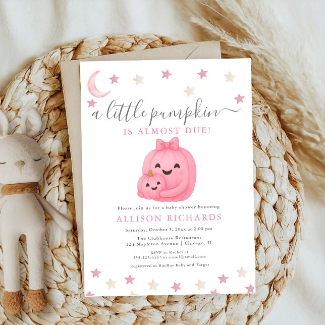 Little Cutie Bow Pink Pumpkin girl Baby Shower Invitation (Creator Uploaded)