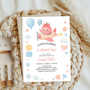 Little Cutie Bow Pink Pumpkin girl Baby Shower Invitation