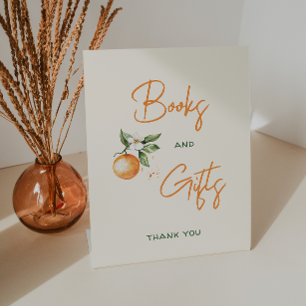 Little Cutie Citrus Baby Shower Books and Gifts Pedestal Sign