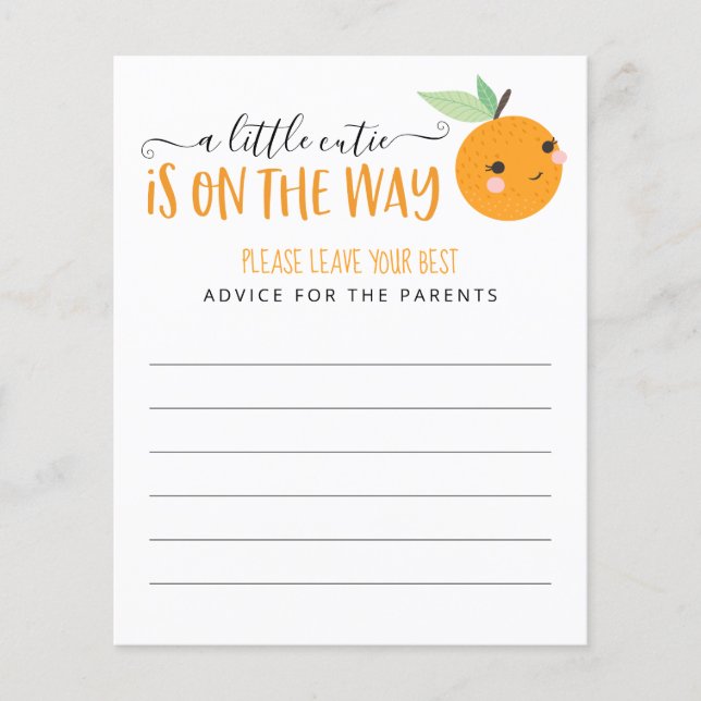 Little Cutie Citrus Baby Shower Game Advice Cards (Front)